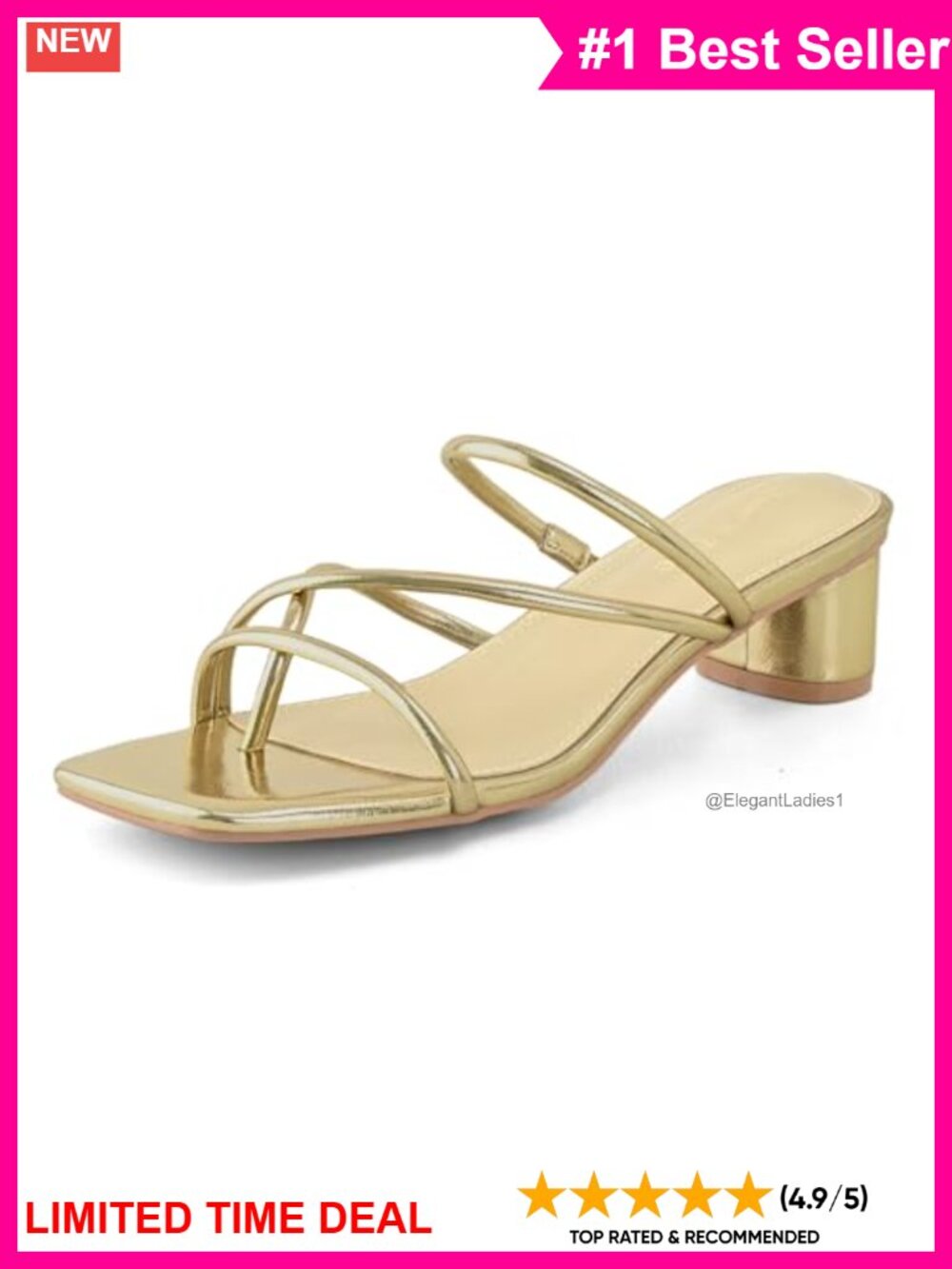 Faux Leather Strappy Thong Heeled Sandals Square Toe Mules 1.5 Inch
